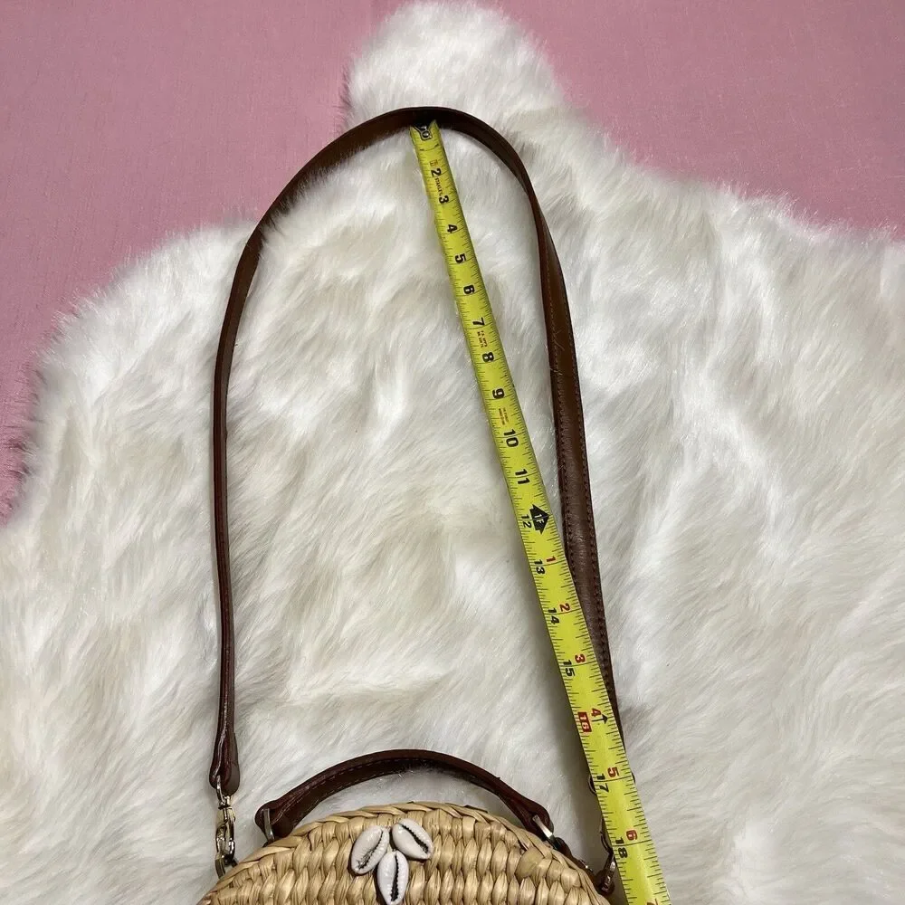 POOLSIDE x Dannijo Ariana “LOVE” Shell Rattan Circular Basket Handbag Purse